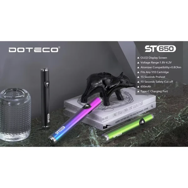 Original DOTECO ST650 Smart Twist 650mAh 510 Thread Preheat Battery Vape Pen OLED Display Type-C Charging Auto-Draw for 510 Cart - Image 3